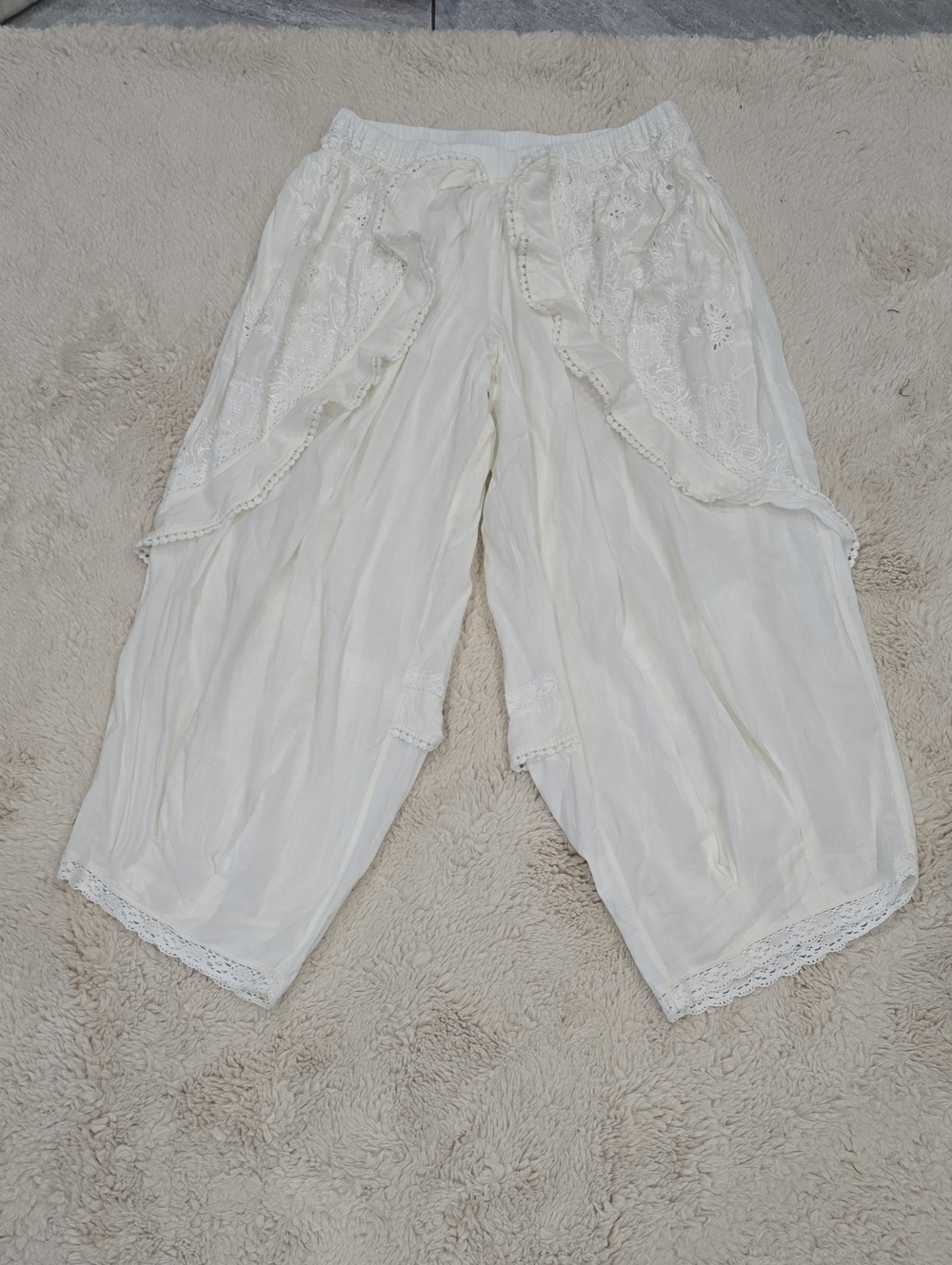 Free People Cream Boho Wide-Leg Cropped Pants